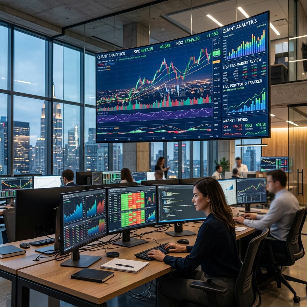 Financial data analytics display screen in modern firm